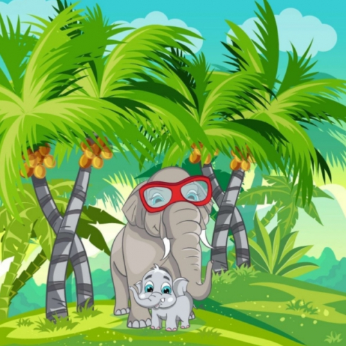 Фотошпалери Слони під пальмою